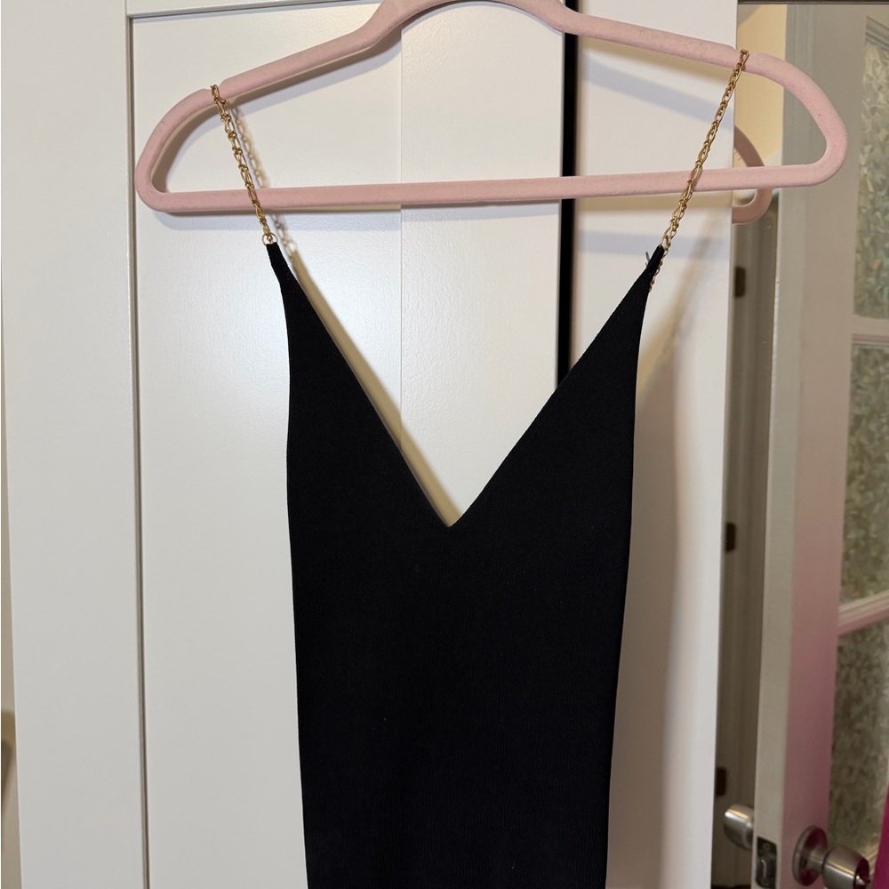 Nanushka Elegant Black Top with Gold Chain Straps